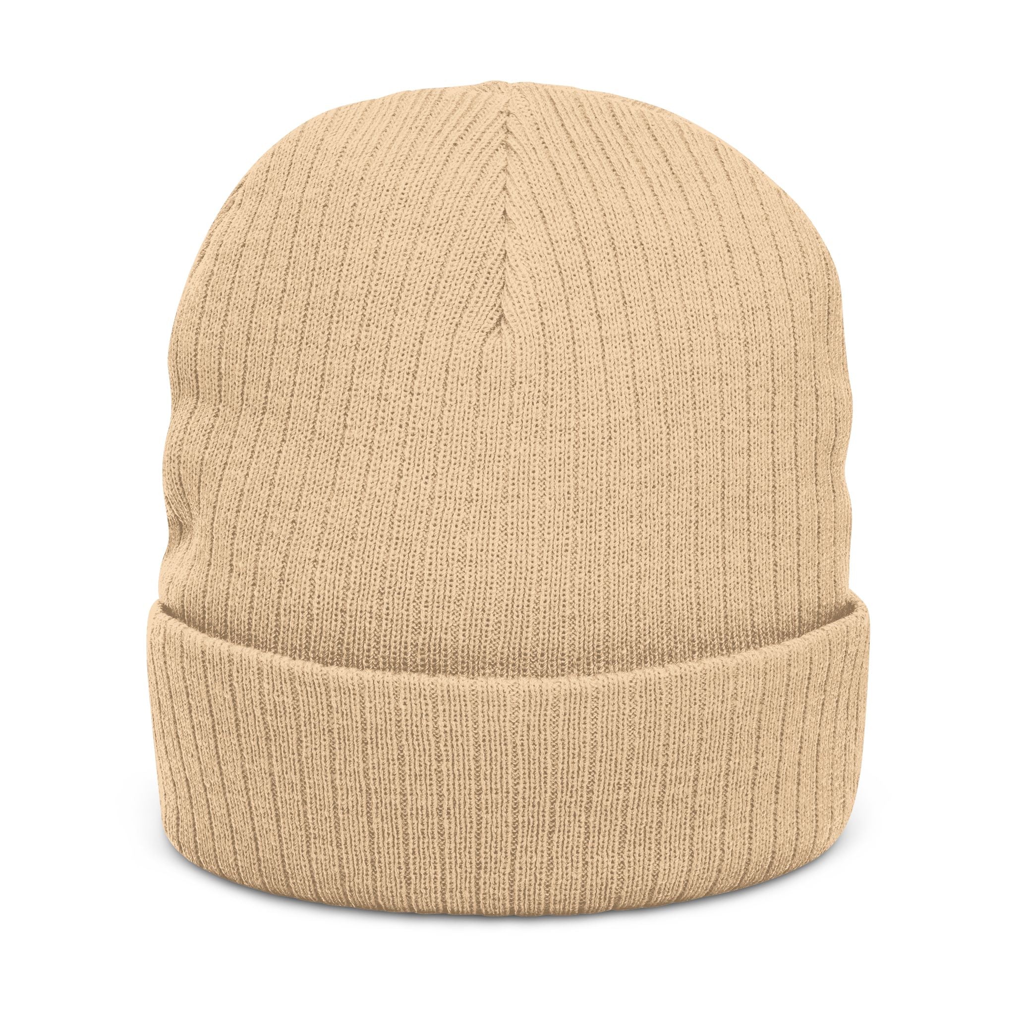 Embroidered "Airline" Ribbed Knit Beanie — Cozy Neutral Winter Hat