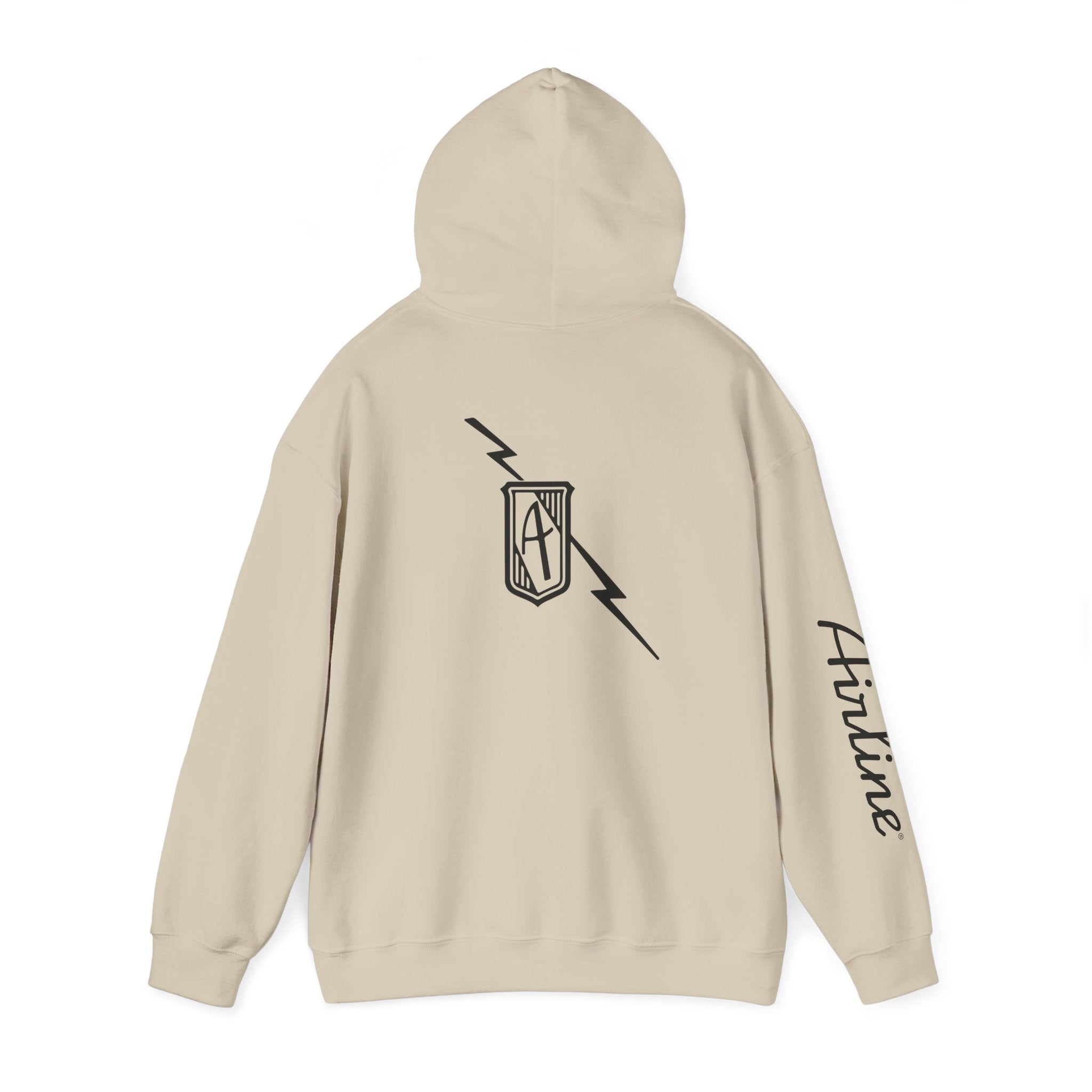 Hintline Airline Royal Badge Logo Hoodie — Minimalist Monogram Pullover with Sleeve Script