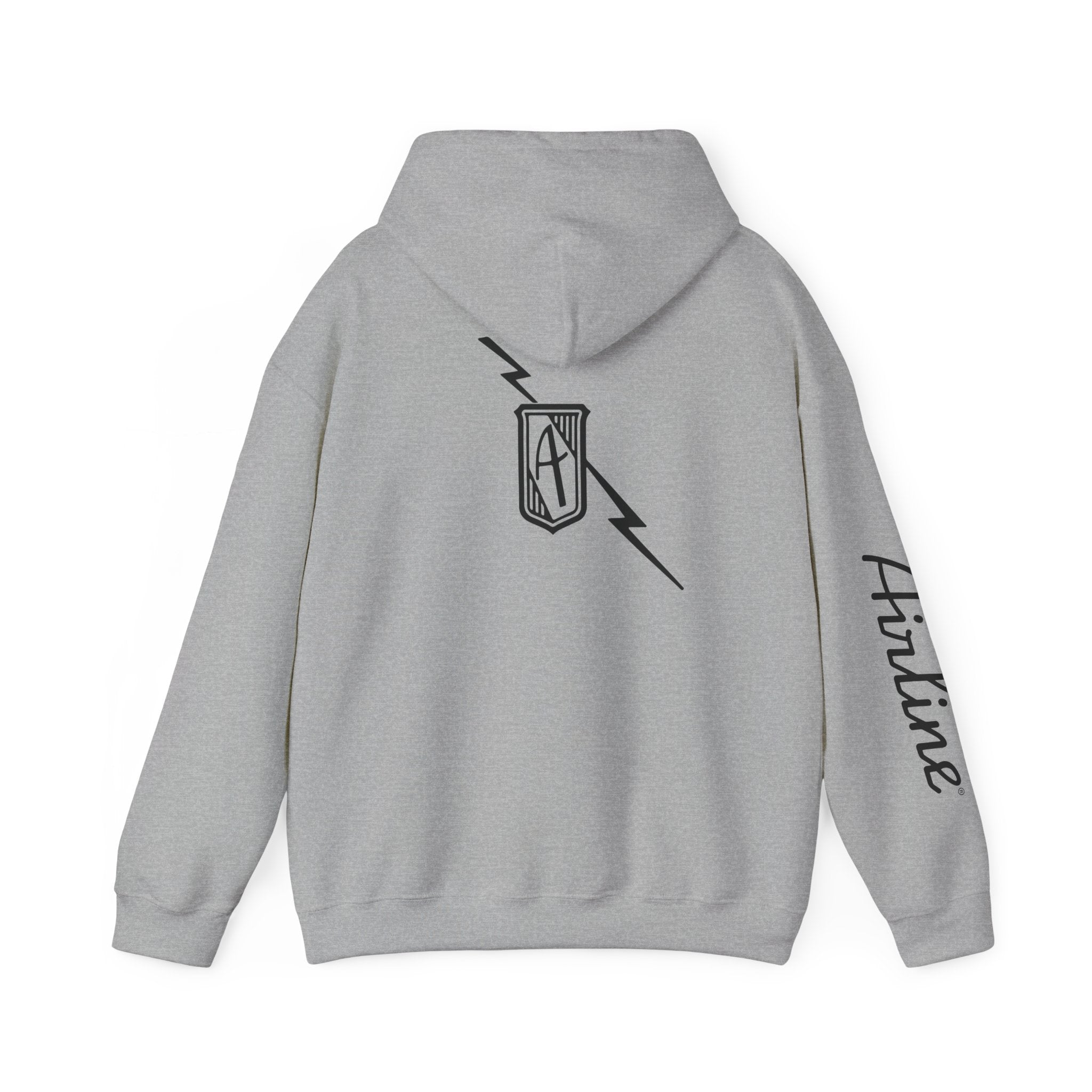 Hintline Airline Royal Badge Logo Hoodie — Minimalist Monogram Pullover with Sleeve Script