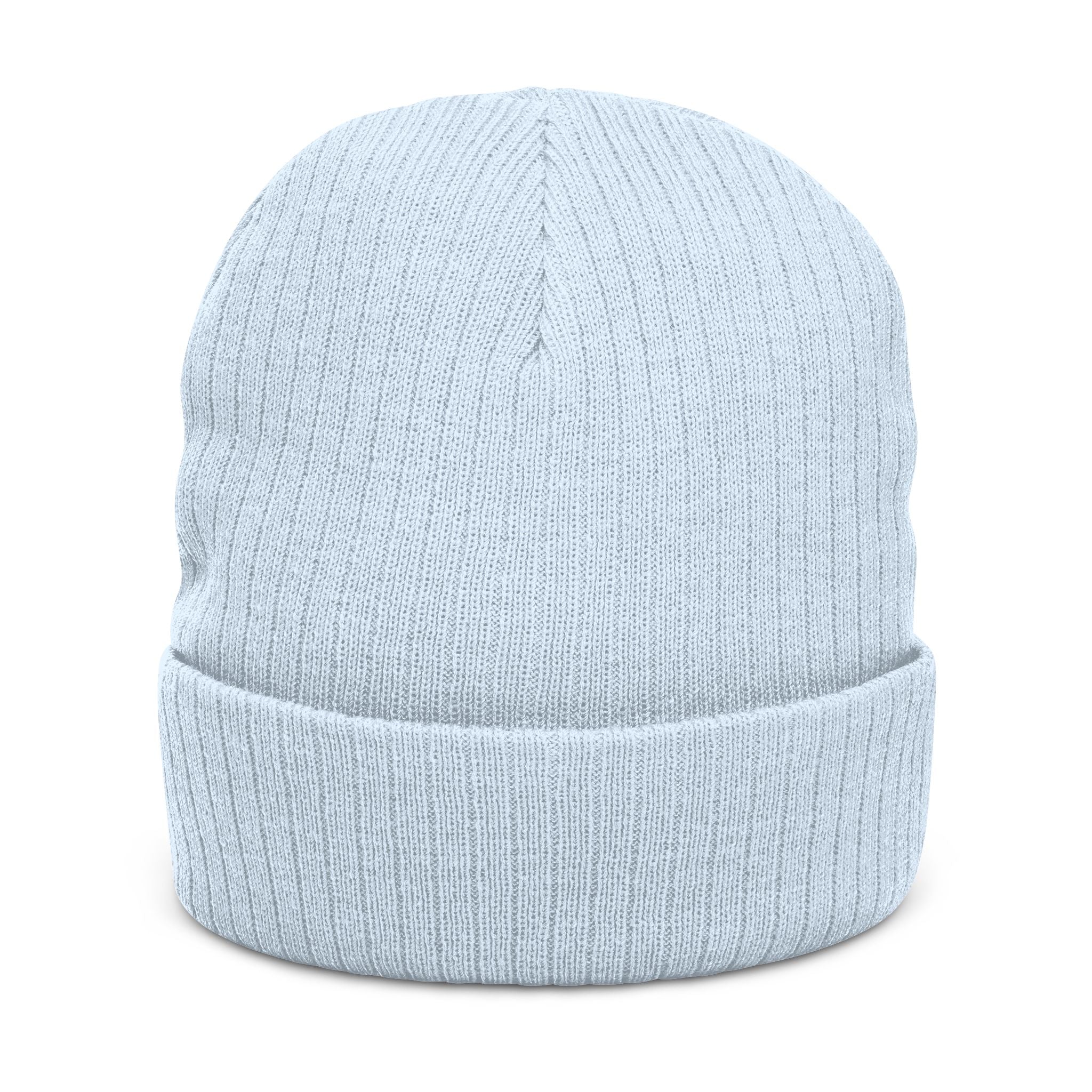 Embroidered "Airline" Ribbed Knit Beanie — Cozy Neutral Winter Hat