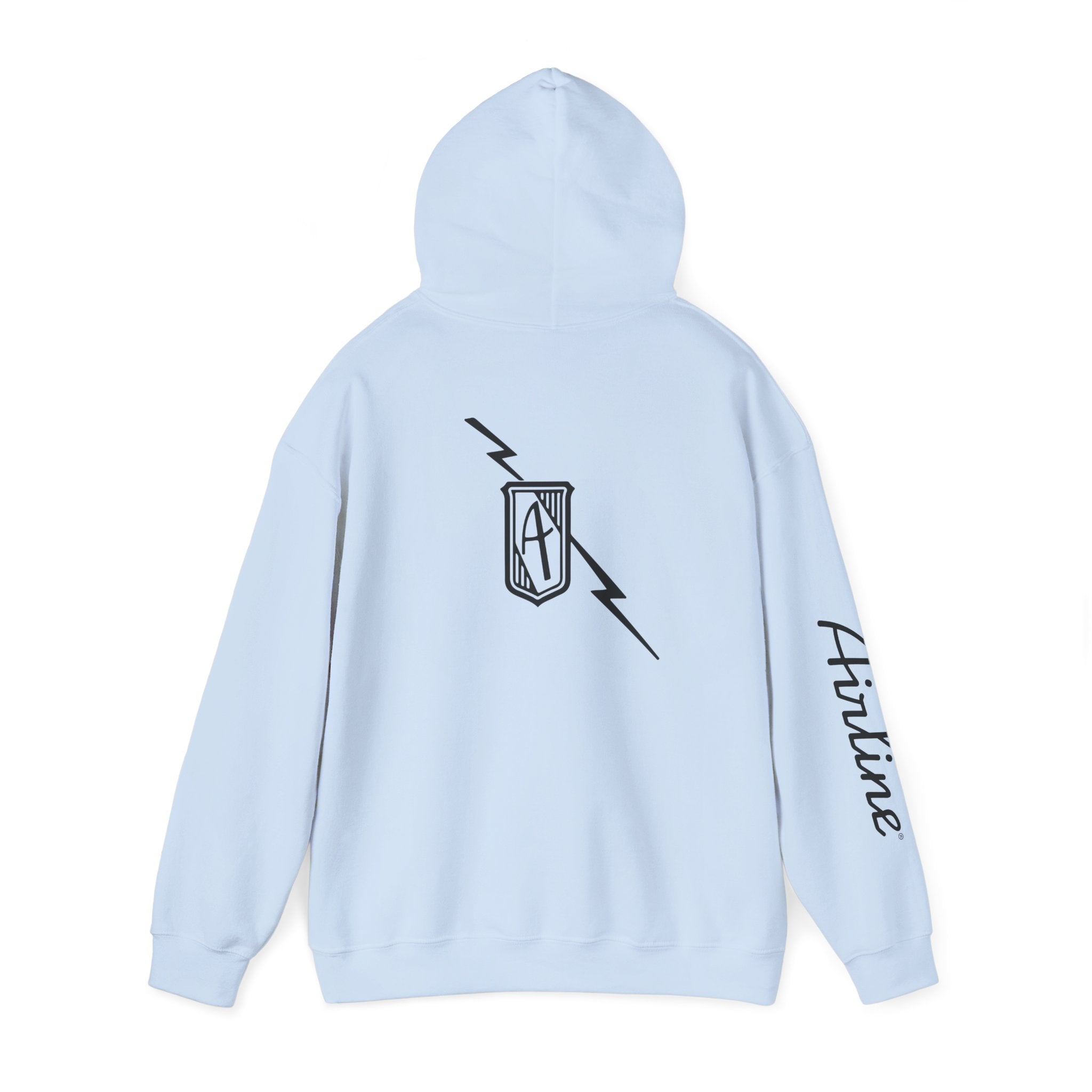 Hintline Airline Royal Badge Logo Hoodie — Minimalist Monogram Pullover with Sleeve Script