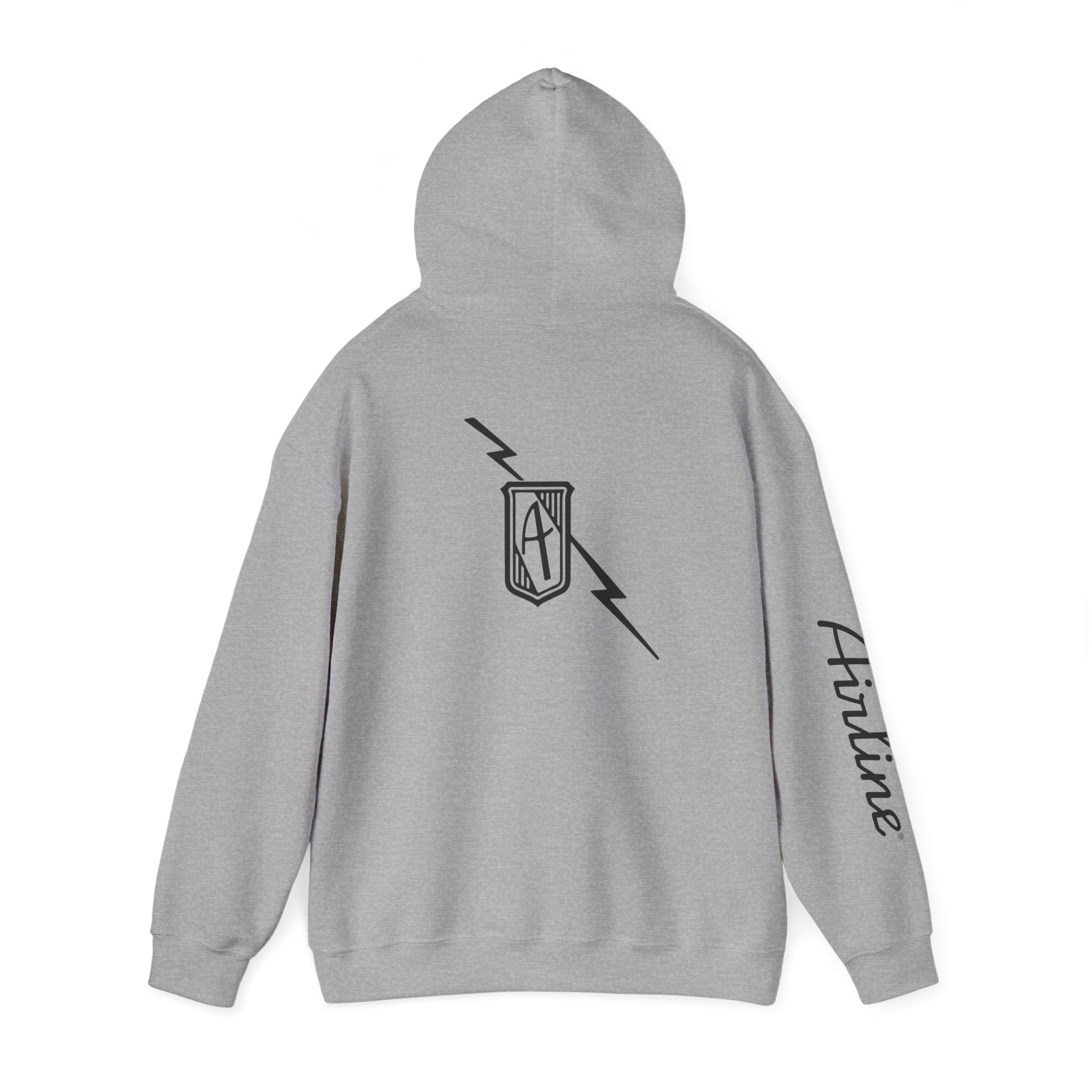 Hintline Airline Royal Badge Logo Hoodie — Minimalist Monogram Pullover with Sleeve Script