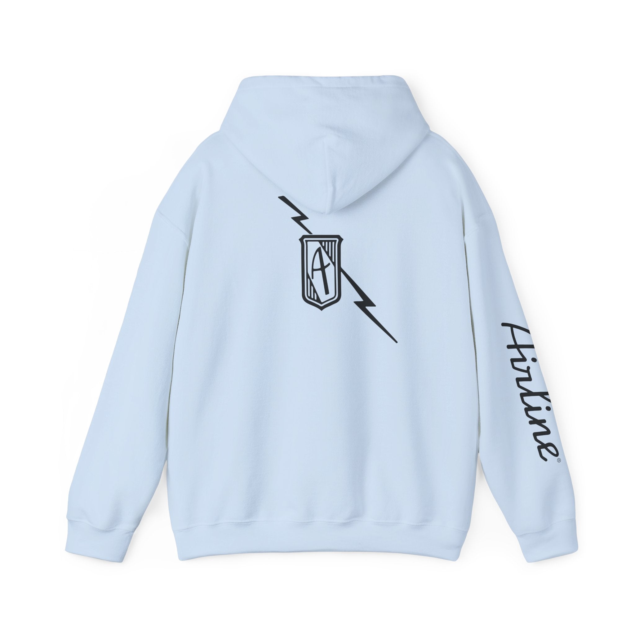 Hintline Airline Royal Badge Logo Hoodie — Minimalist Monogram Pullover with Sleeve Script