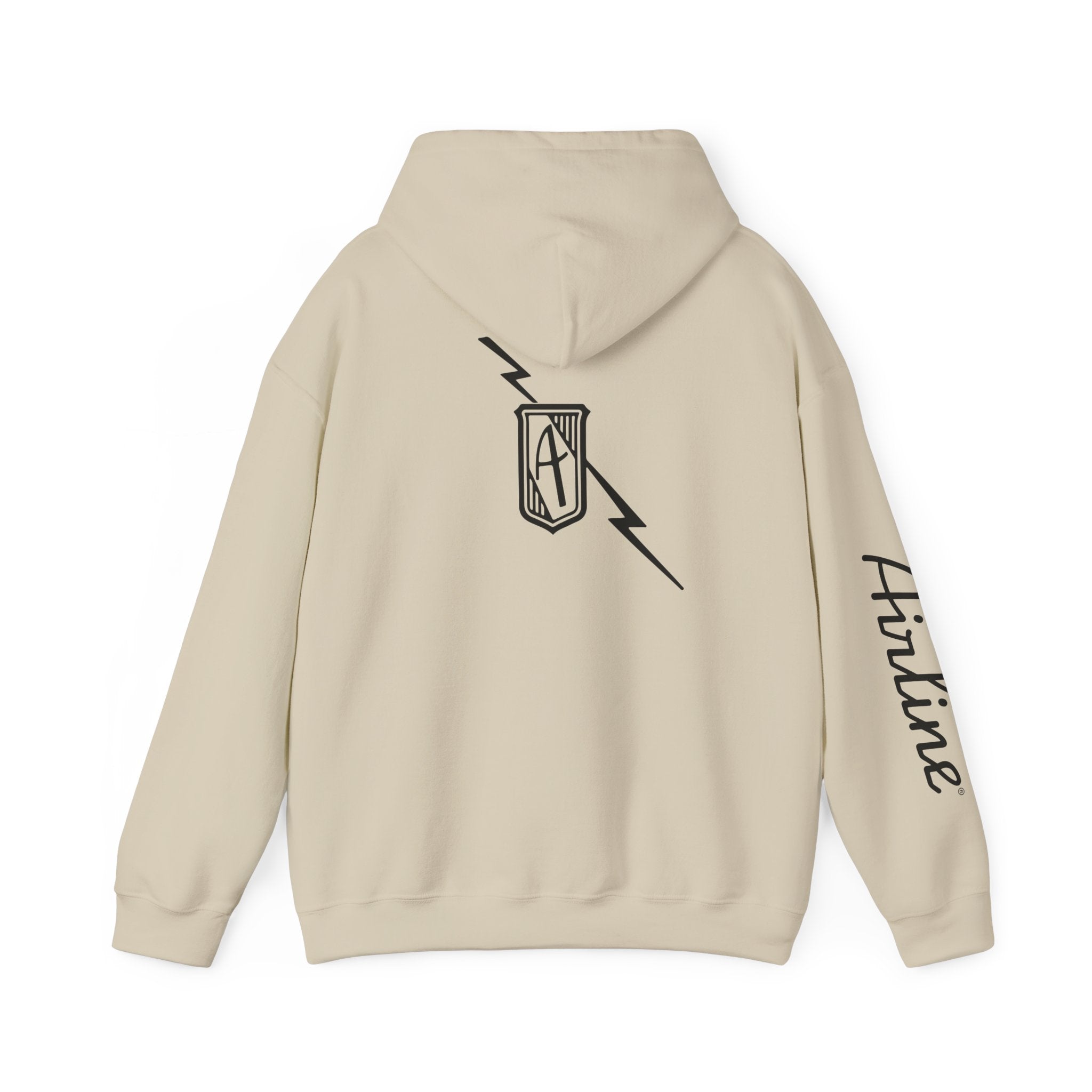 Hintline Airline Royal Badge Logo Hoodie — Minimalist Monogram Pullover with Sleeve Script