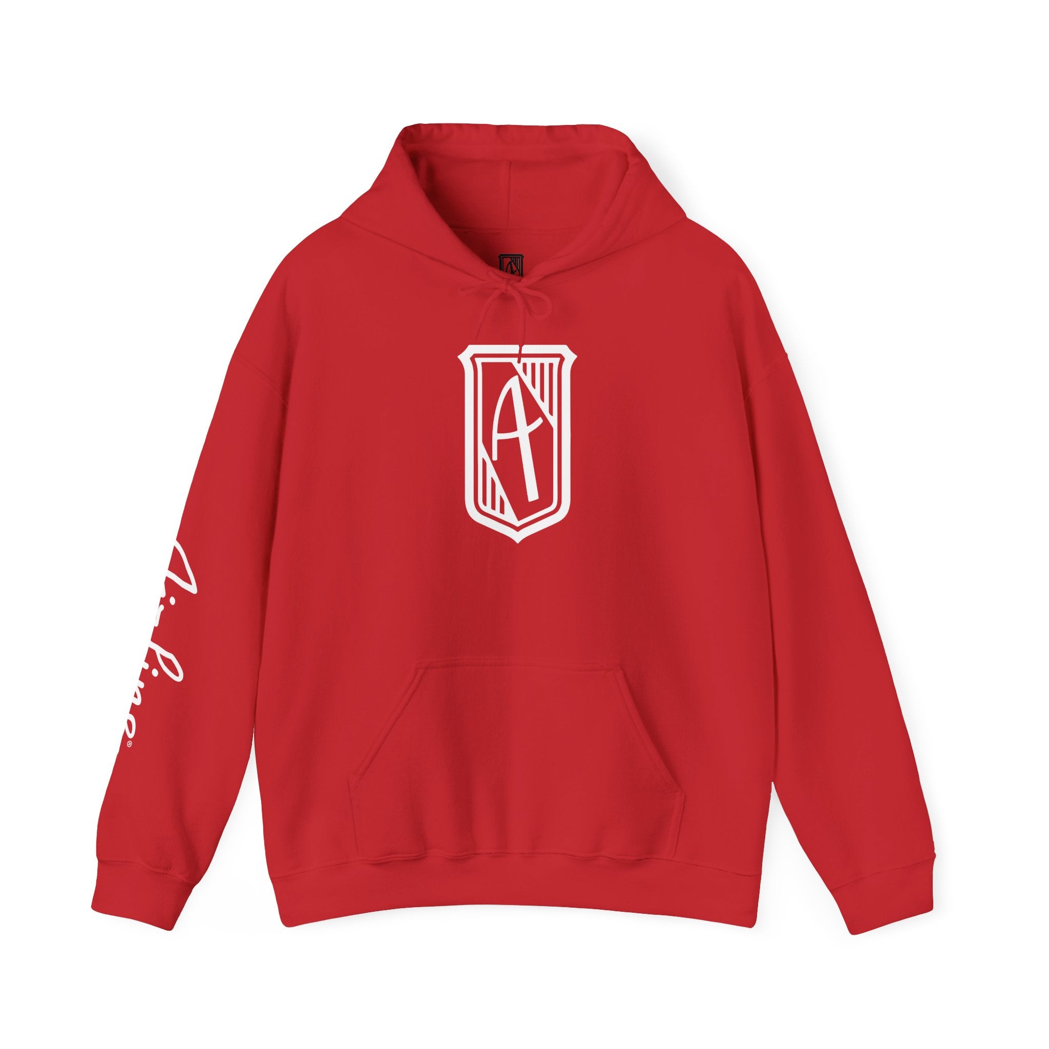 Hintline Airline Royal Badge Logo Hoodie — Minimalist Monogram Pullover with Sleeve Script