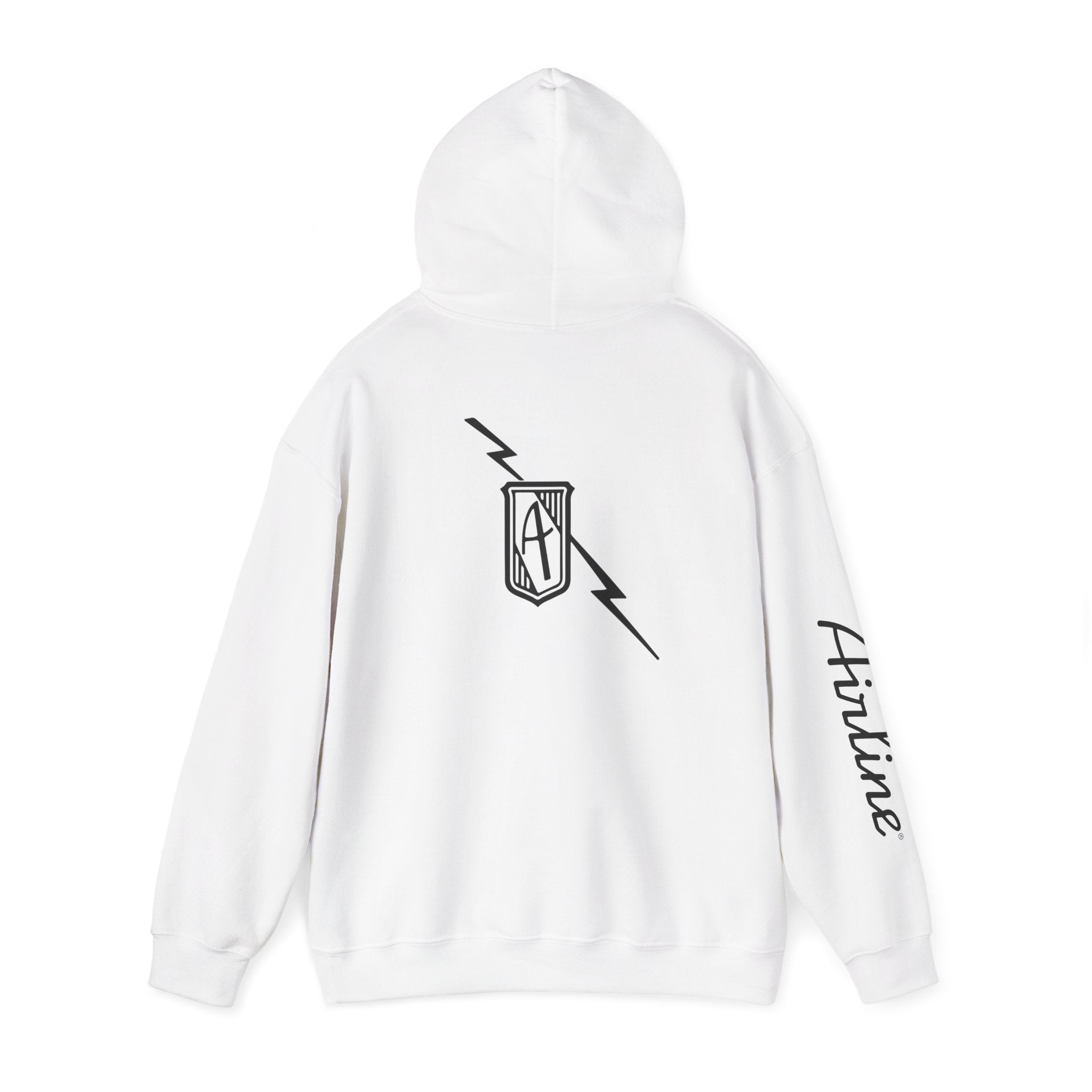 Hintline Airline Royal Badge Logo Hoodie — Minimalist Monogram Pullover with Sleeve Script